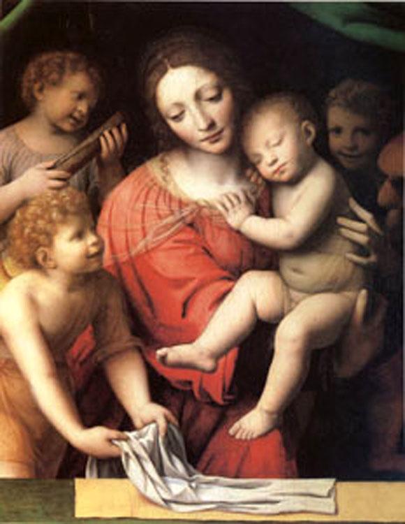 Bernadino Luini The Virgin Carrying the Sleeping Child with Three Angels (mk05) oil painting picture
